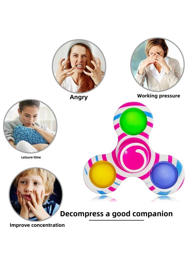 Generic - Creative Printing Three-finger Four-finger Five-finger Six-finger Bubble Silicone Rotating Fingertip Finger Top Vent Decompression Toy-Color:Six-finger Round Printed Top, Mixed Color 19.8g - Image 1