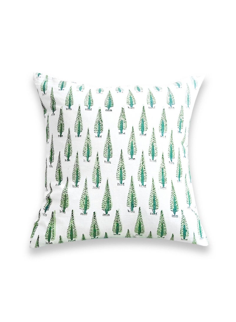 OJARIYA White And Green Non-Allergenic Quilted Premium Organic Cotton Hand Block Printed Cushion Cover 40 Cm X 40 Cm  - Image 3