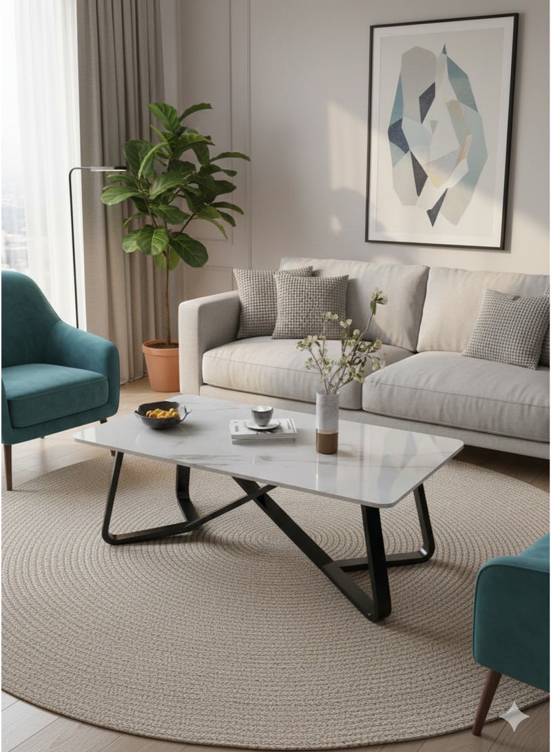 إكسبرت طاولة قهوة كبيرة مستطيلة لغرفة المعيشة متعددة الاستخدامات بإطار معدني أسود EI - 203 - Image 5