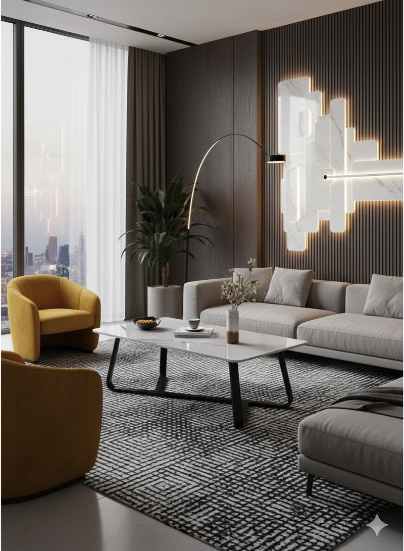 إكسبرت طاولة قهوة كبيرة مستطيلة لغرفة المعيشة متعددة الاستخدامات بإطار معدني أسود EI - 203 - Image 4