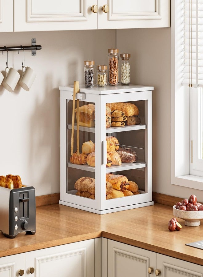 WOWLIVE Bread Box for Kitchen Countertop, Large 3 Layers Bread Storage Container for Homemade Bread with Window, Farmhouse Breadbox Organizer for Kitchen, Cabinet, Pantry (White, Extra Large) - Image 2