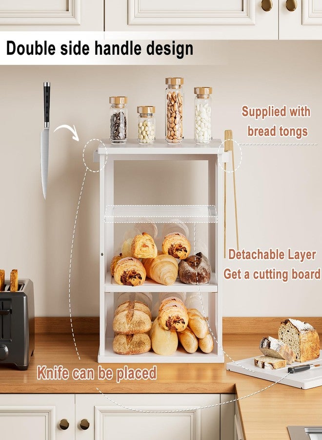 WOWLIVE Bread Box for Kitchen Countertop, Large 3 Layers Bread Storage Container for Homemade Bread with Window, Farmhouse Breadbox Organizer for Kitchen, Cabinet, Pantry (White, Extra Large) - Image 5