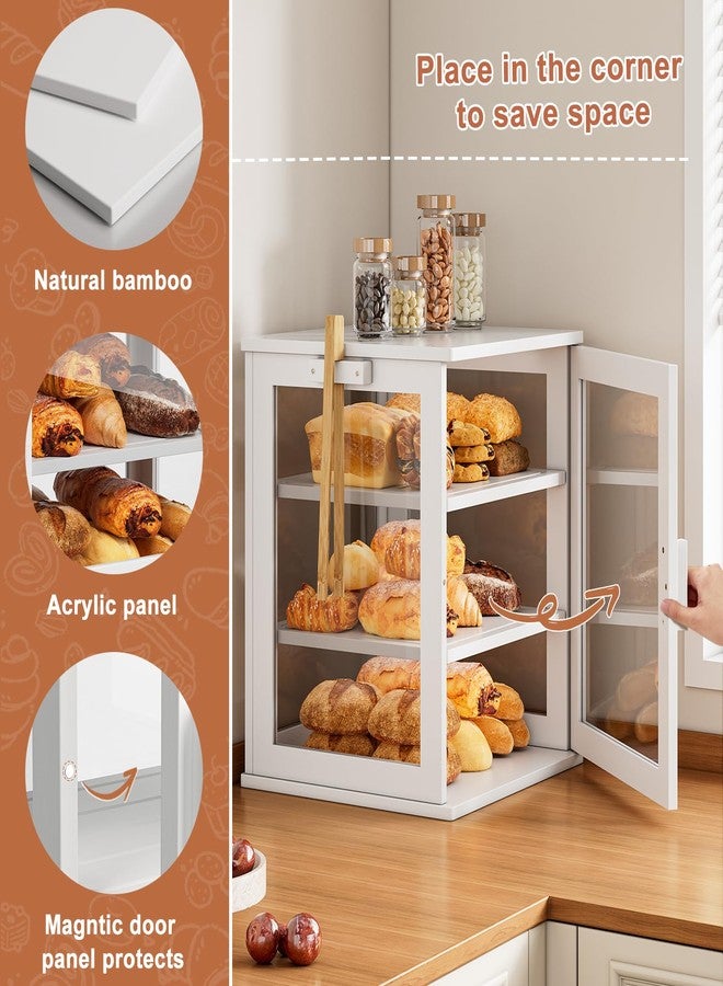 WOWLIVE Bread Box for Kitchen Countertop, Large 3 Layers Bread Storage Container for Homemade Bread with Window, Farmhouse Breadbox Organizer for Kitchen, Cabinet, Pantry (White, Extra Large) - Image 4