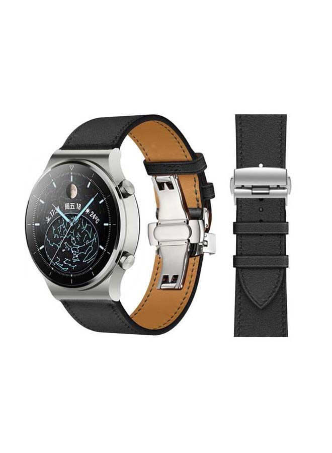 NIBEMINENT Genuine Leather Replacement Band For Huawei Watch GT2 Pro 22mm Black - Image 1
