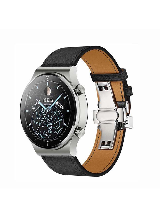 NIBEMINENT Genuine Leather Replacement Band For Huawei Watch GT2 Pro 22mm Black - Image 2