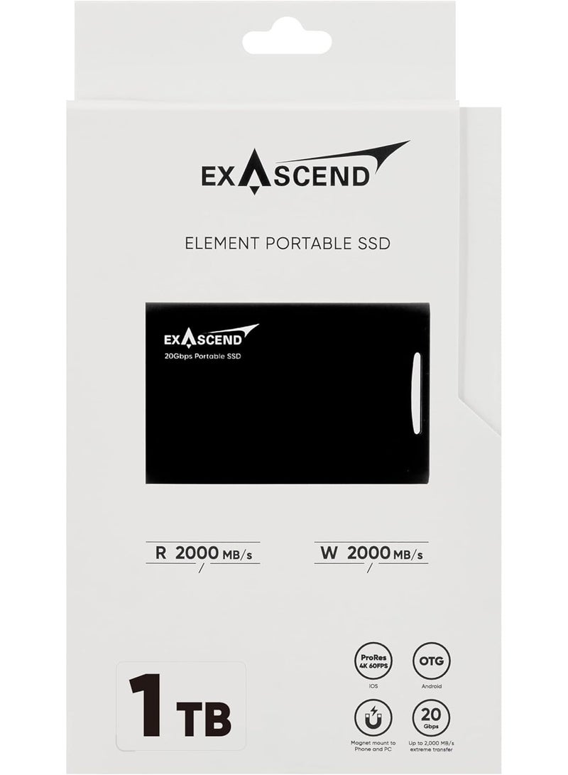 Exascend 1 TB Element USB 3.2 Gen 2x2 Portable SSD (Black) - Image 1