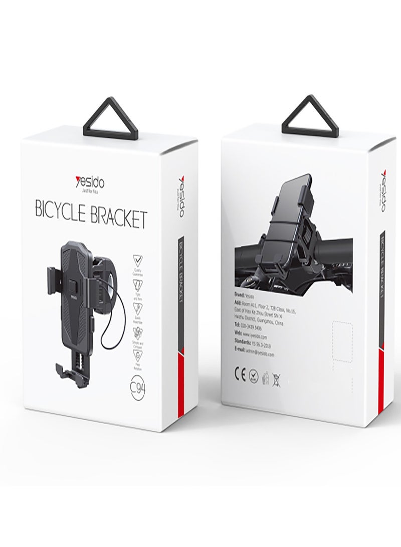 Yesido C94 Bicycle Bracket Easily Using Adjustable Mount Cellphone Holder With Silicone Tape Bike Mobile Phone Holder Black - Image 1