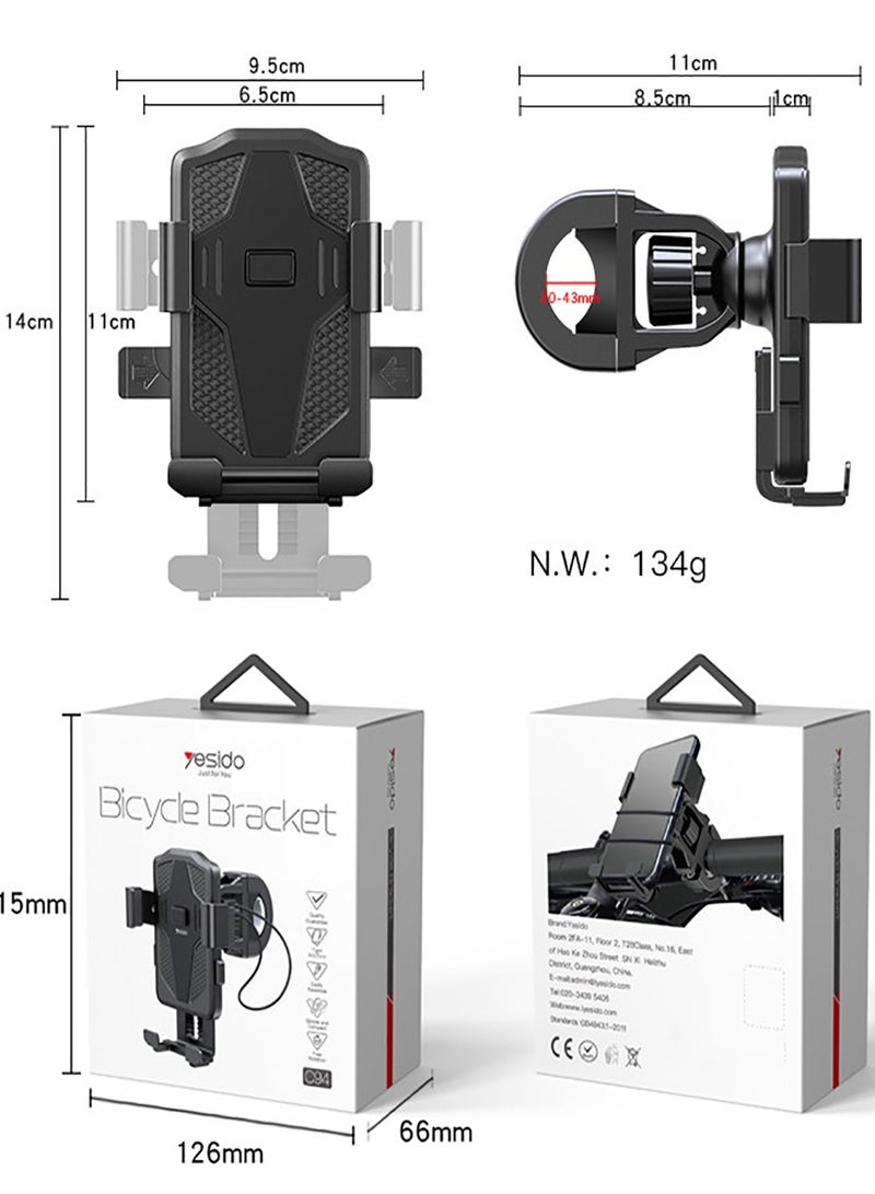 Yesido C94 Bicycle Bracket Easily Using Adjustable Mount Cellphone Holder With Silicone Tape Bike Mobile Phone Holder Black - Image 2