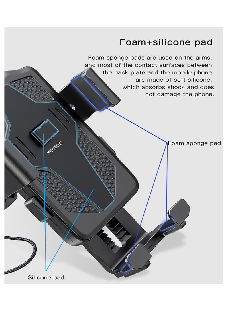 Yesido C94 Bicycle Bracket Easily Using Adjustable Mount Cellphone Holder With Silicone Tape Bike Mobile Phone Holder Black - Image 5