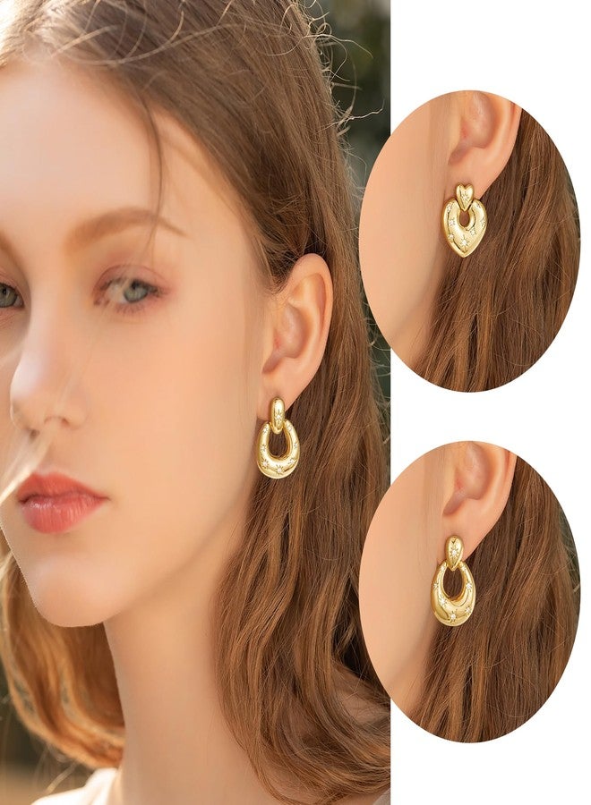 Kesaplan Gold Hoop Dangle Earrings for Women 14K Gold/Silver Plated Statement Retro Earrings 5A Cubic Zirconia Round Multiple Styles Jewelry for Birthday Party Jewelry (Dangle Earrings Gold CZ 1) - Image 2