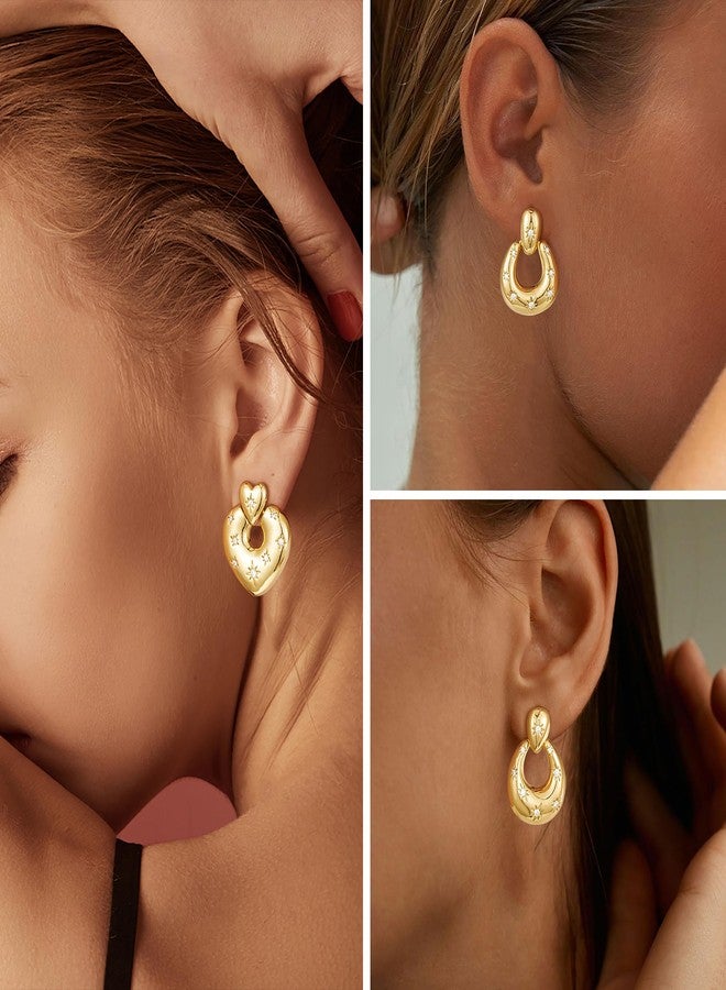 Kesaplan Gold Hoop Dangle Earrings for Women 14K Gold/Silver Plated Statement Retro Earrings 5A Cubic Zirconia Round Multiple Styles Jewelry for Birthday Party Jewelry (Dangle Earrings Gold CZ 1) - Image 3