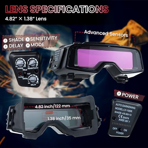 Meonum Auto Darkening Welding Goggles, Wide Rang Shade 4/5-9/9-13, Welding Glasses with Welder Mask and 10 Replacement Lenses, Adjustable Sensitivity work for TIG MIG ARC Plasma Cutting - Image 5