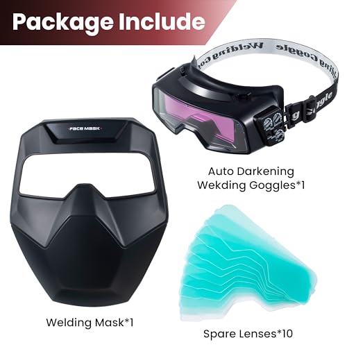 Meonum Auto Darkening Welding Goggles, Wide Rang Shade 4/5-9/9-13, Welding Glasses with Welder Mask and 10 Replacement Lenses, Adjustable Sensitivity work for TIG MIG ARC Plasma Cutting - Image 2