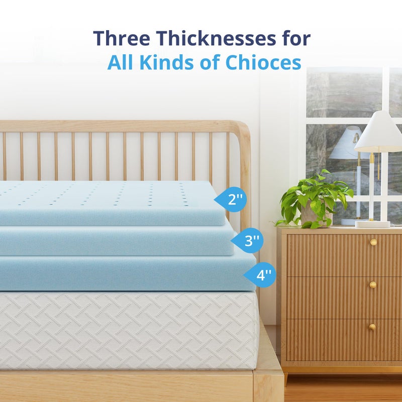EGOHOME 3 Inch Queen Memory Foam Mattress Topper, Cooling Gel Infused & Pressure Relieving Pad in a Box, Dorm Room Essentials, CertiPUR Certified, Blue - Image 2