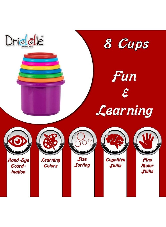 Driddle Colorful Stacking & Nesting Cups - 8 Cups Fun Color Learning Toy - Great Bath & Beach Toy for Baby Toddler & Kids - Preschool Game - Image 2