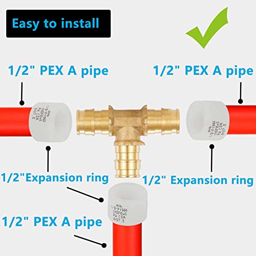 Lidertik (10 Pack) Lidertik 1/2 Pex-A Tee Brass Tubing T Expansion Pipe Pex Fittings 1/2 Inch - Image 3