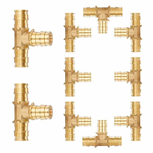 Lidertik (10 Pack) Lidertik 1/2 Pex-A Tee Brass Tubing T Expansion Pipe Pex Fittings 1/2 Inch - Image 1