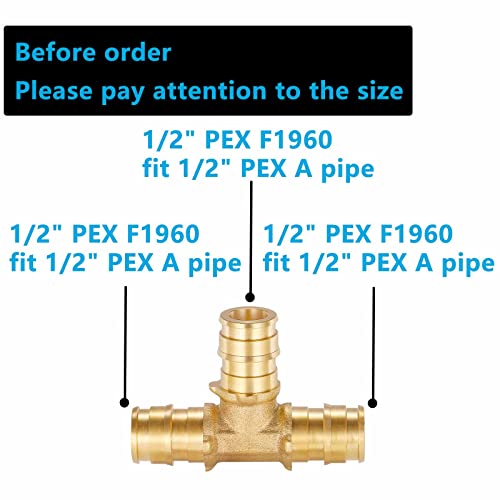 Lidertik (10 Pack) Lidertik 1/2 Pex-A Tee Brass Tubing T Expansion Pipe Pex Fittings 1/2 Inch - Image 2