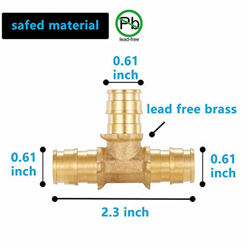 Lidertik (10 Pack) Lidertik 1/2 Pex-A Tee Brass Tubing T Expansion Pipe Pex Fittings 1/2 Inch - Image 4