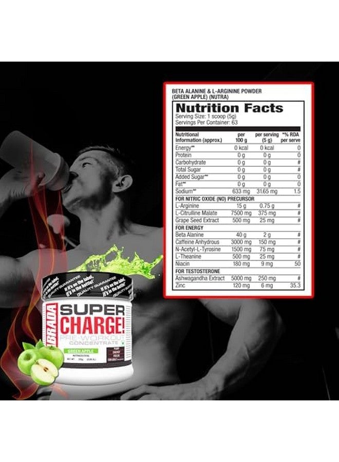 لابرادا مكمل غذائي Super Charge Pre-Workout (L-Arginine، L-Citrulline Malate، Beta Alanine، Caffeine Lahydrous، Ashwagandha Extract، Zinc، 63 وجبة) - 315 جرام (تفاح أخضر) - Image 3