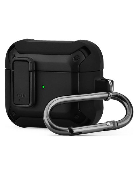 Airpods 3 Case with Lock and Keychain,Full-Body Rugged Military Grade Protective Cover for ipod 3rd Gen(2021),Shock Absorption Corner Design,Durable Armor Case,Black