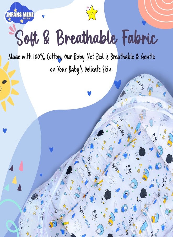 Infans Mini Cotton Baby Bedding Set for New Born Baby Sleeping Bag, Mosquito Net Bed Suitable Upto 6 Months Babies (Panda Blue), 500 TC - Image 4