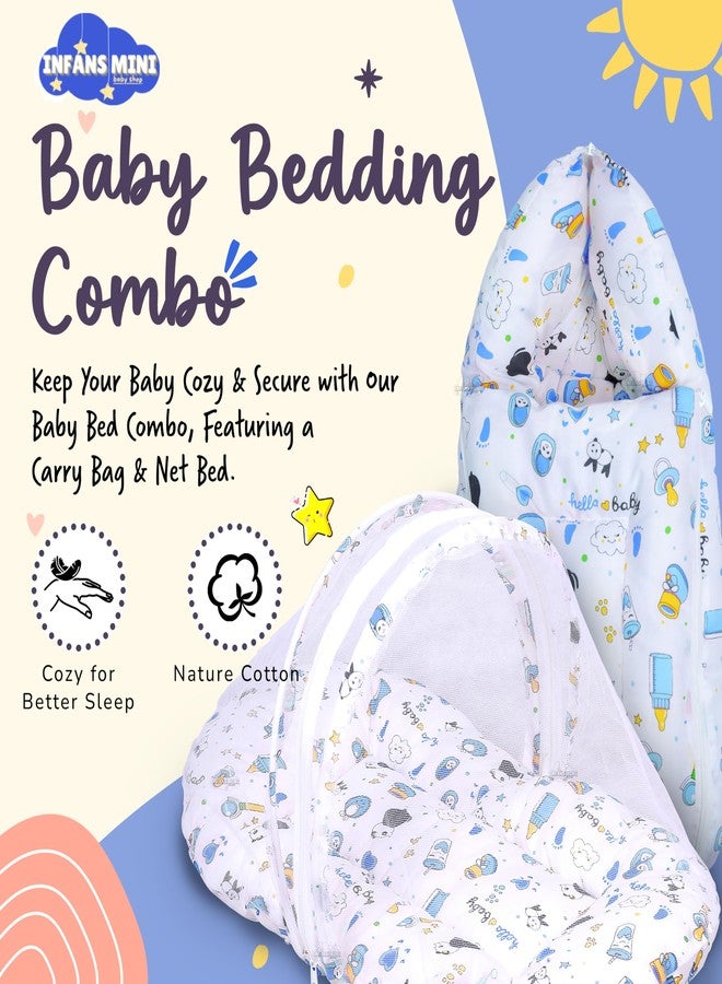 Infans Mini Cotton Baby Bedding Set for New Born Baby Sleeping Bag, Mosquito Net Bed Suitable Upto 6 Months Babies (Panda Blue), 500 TC - Image 2