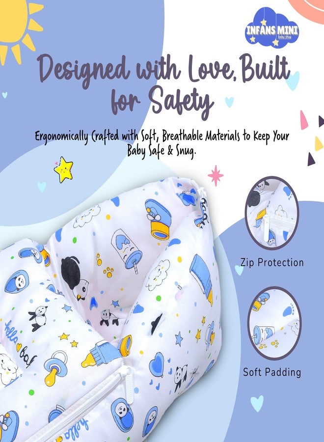 Infans Mini Cotton Baby Bedding Set for New Born Baby Sleeping Bag, Mosquito Net Bed Suitable Upto 6 Months Babies (Panda Blue), 500 TC - Image 3
