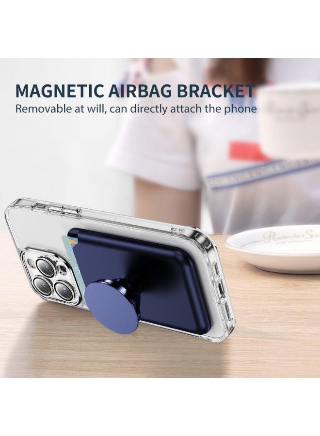 MagSafe Magnetic Wallet Card Holder with Stand | Strong Magnetic Snap-On, Dual Card Slots, Expandable Grip, Compatible with Magnetic Phone Cases & Wireless Charging Phones (Blue) - Image 2