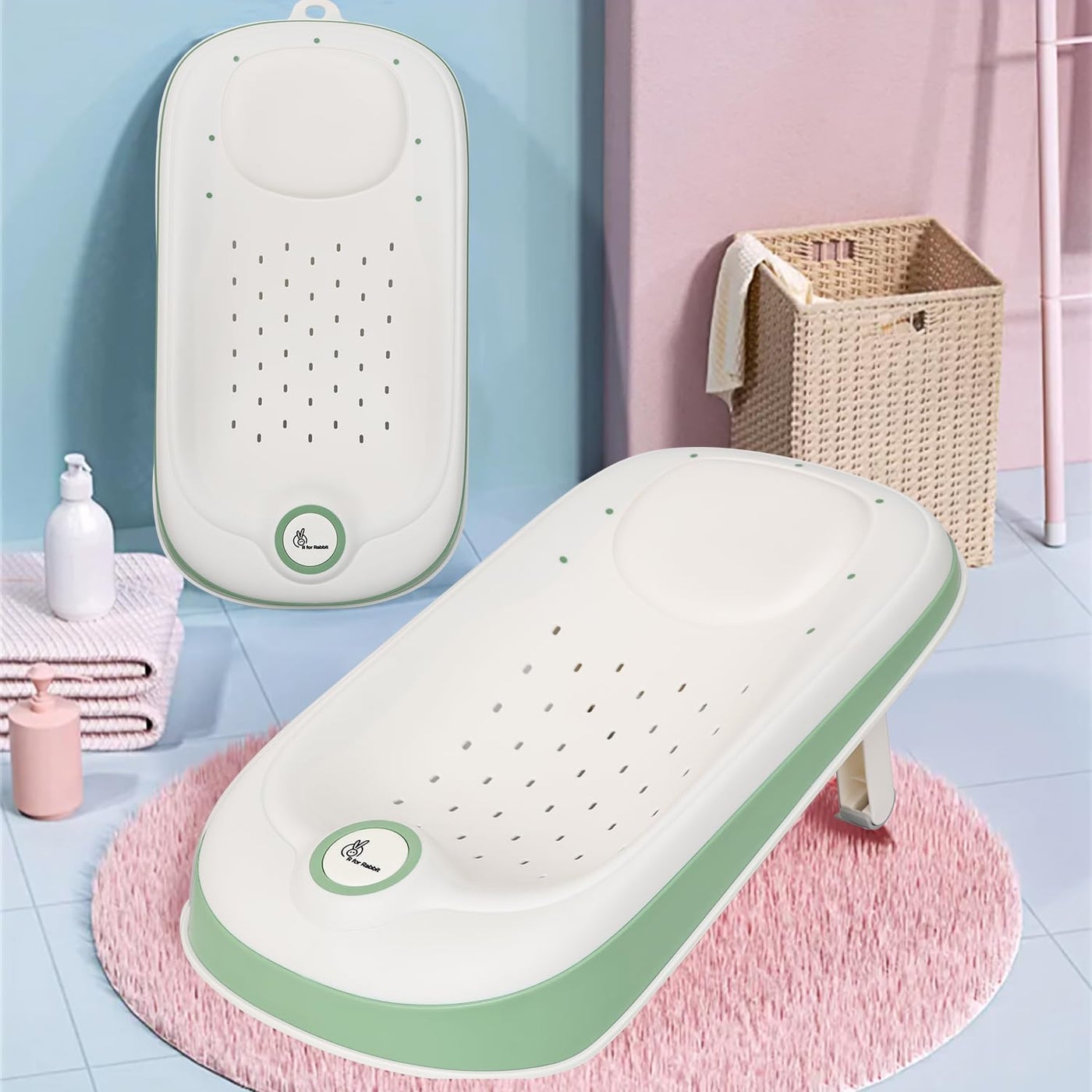 R for Rabbit Fun Time Aqua Baby Bather - Lightweight, Foldable Bath Seat with 3 Recline Positions for Newborns