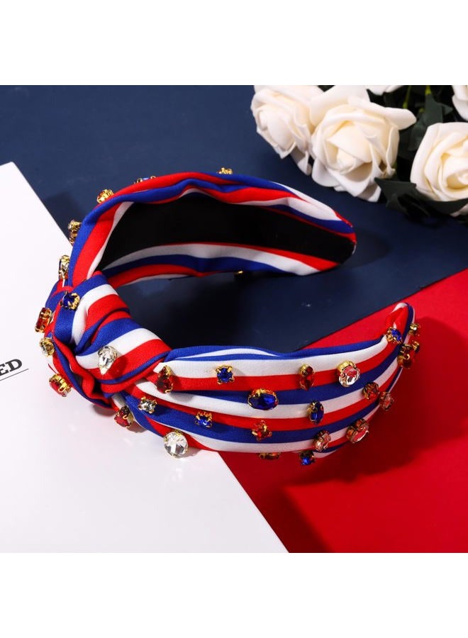MOLOCH American Flag Headband 4th of July Headband Red White Blue USA Stripe Knotted Head Band for Women Rhinestone Crystal Patriotic Hairband Party Hair Accessory - Image 3