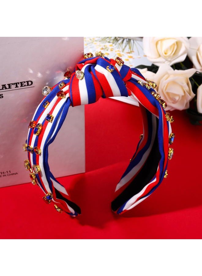 MOLOCH American Flag Headband 4th of July Headband Red White Blue USA Stripe Knotted Head Band for Women Rhinestone Crystal Patriotic Hairband Party Hair Accessory - Image 2