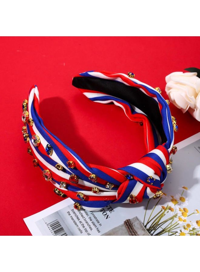 MOLOCH American Flag Headband 4th of July Headband Red White Blue USA Stripe Knotted Head Band for Women Rhinestone Crystal Patriotic Hairband Party Hair Accessory - Image 4