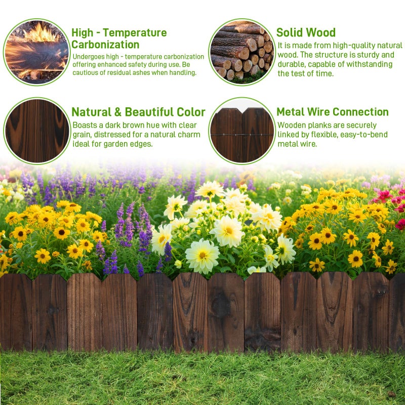 Mulctun Wood Garden Edging - 11.8" H X 47" L Sturdy Wooden Landscape Edging, Natural Flower Bed Edging Borders, Decorative Wooden Garden Fence for Yard Flower Bed Lawns Pathway Tree (2 Packs) - Image 4