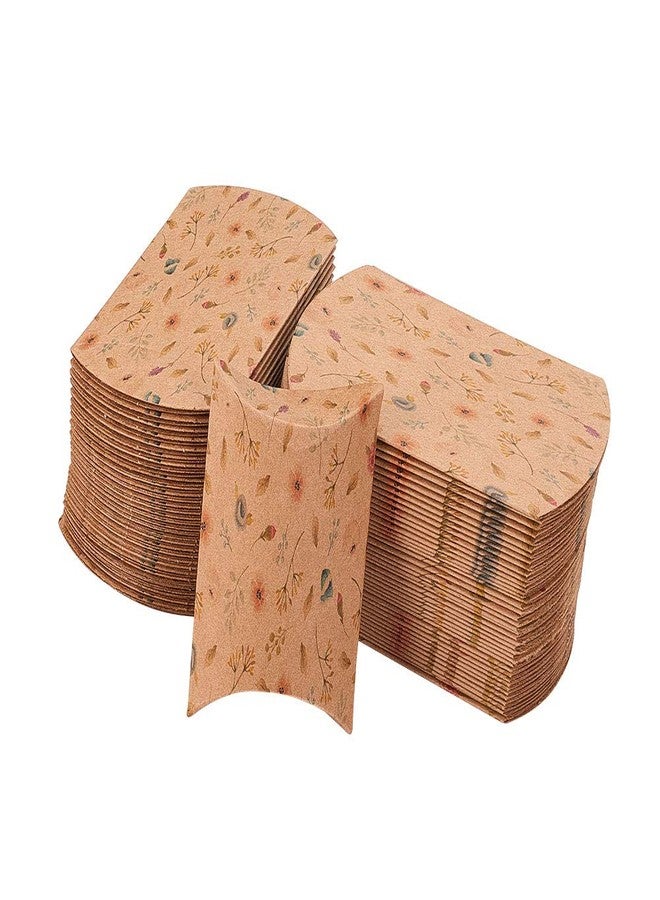 Airssory 100 Pcs 3x2 Inch Vintage Kraft Paper Pillow Candy Packaging Box Flower Pattern Box Rustic Gift Boxes for Wedding Candy Sweet Favors Baby Shower Birthday Party Supplies - Image 1