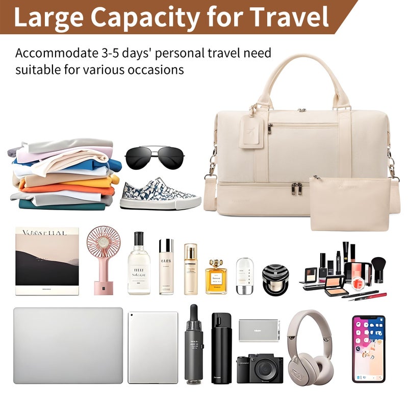 Oeihuivt Weekender Bags for Women - 21 Inch Large Travel Duffel Bag 2-Piece Set with Shoe Compartment, Heavy-Duty Canvas & Leather Carry On Overnight Tote (Airplane Approved) - Image 2