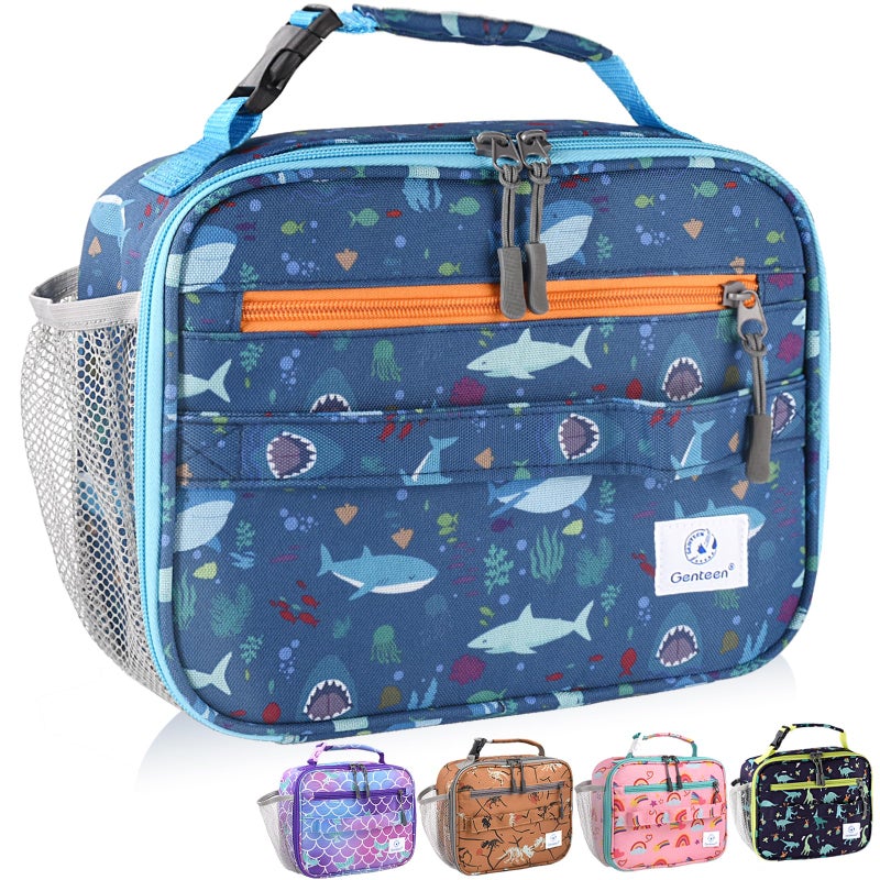 Genteen Lunch Box Kids Prints Insulated Lunch Bag Kids Boys GirlsSoft Bag Mini Cooler Back to School Thermal Meal Tote Kit Lunch Box for SchoolWorkOutdoor Shark