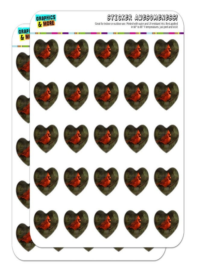 GRAPHICS & MORE Northern Cardinal Red Pine Perch Heart Shaped Planner Calendar Scrapbook Craft Stickers - Image 1