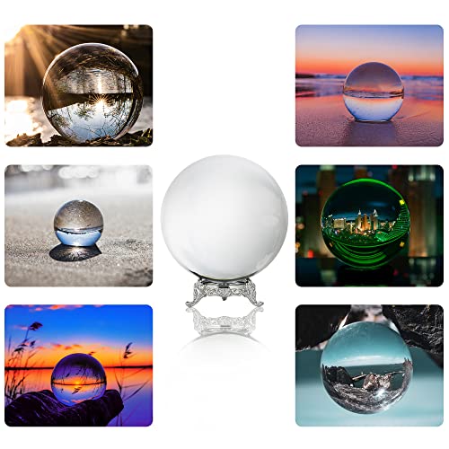 QFkris 100mm/3.9inch Clear Crystal Ball with Metal Stand Fortune Teller Mystical Quartz Ball Photography Props FengShui Divination Spheres Decorative Glass Ball - Image 3