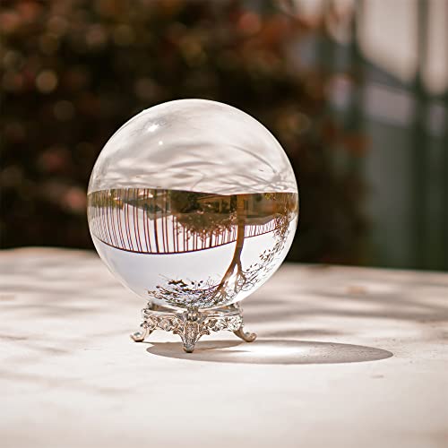 QFkris 100mm/3.9inch Clear Crystal Ball with Metal Stand Fortune Teller Mystical Quartz Ball Photography Props FengShui Divination Spheres Decorative Glass Ball - Image 4