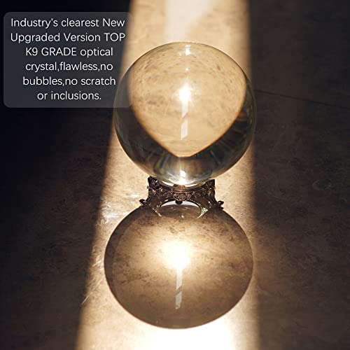 QFkris 100mm/3.9inch Clear Crystal Ball with Metal Stand Fortune Teller Mystical Quartz Ball Photography Props FengShui Divination Spheres Decorative Glass Ball - Image 2