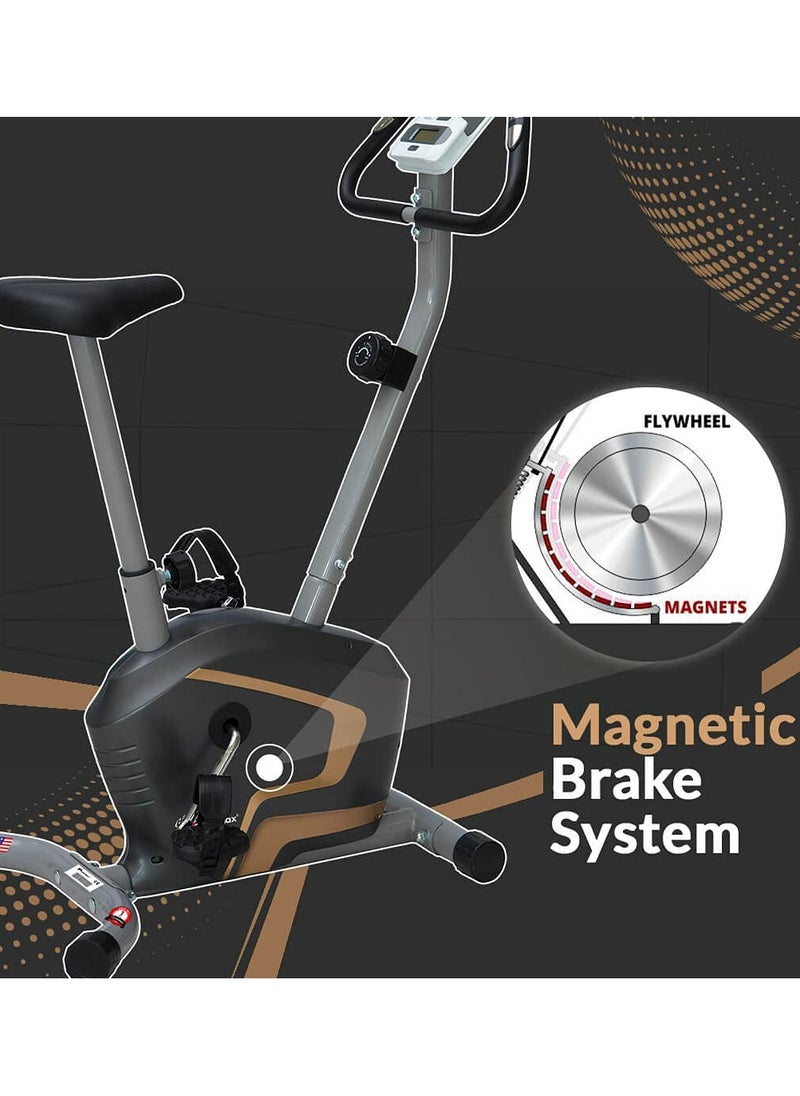 PowerMax Fitness Fitness® Bu-400 Magnetic Exercise Upright Bike For Home [Flywheel:3.5Kg, Max User Weight:110Kg, Lcd Display, 8Level Adjustable Resistance] Exercise Bike In Black Colour  - Image 4
