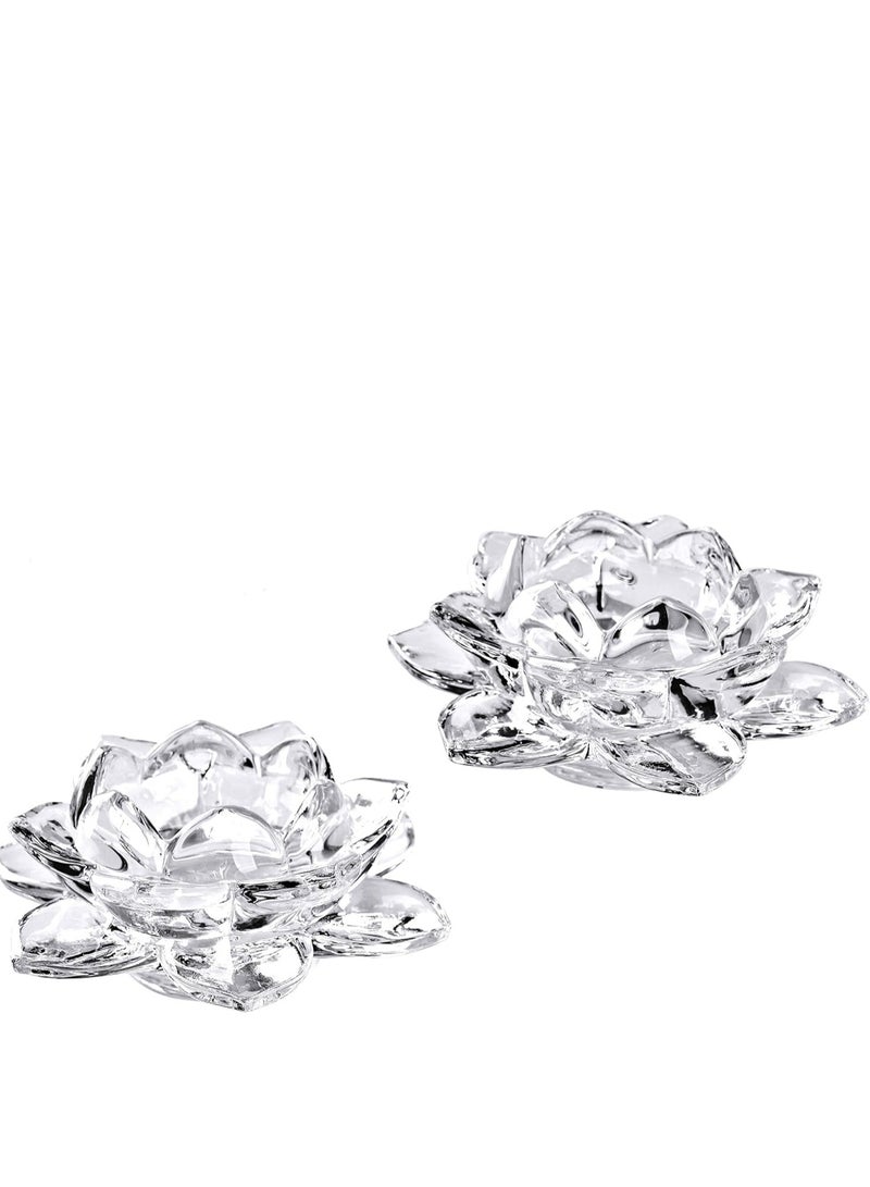 Lotus Shaped Tealight Holder Crystal, Lotus Candle Holders Creative Decoration for Home Decoration Votive Activity Tealight Holders Wedding Gift Idea Clear - Image 2