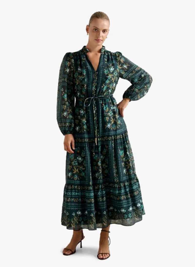 Tara Printed Long Sleeve Midi Dress