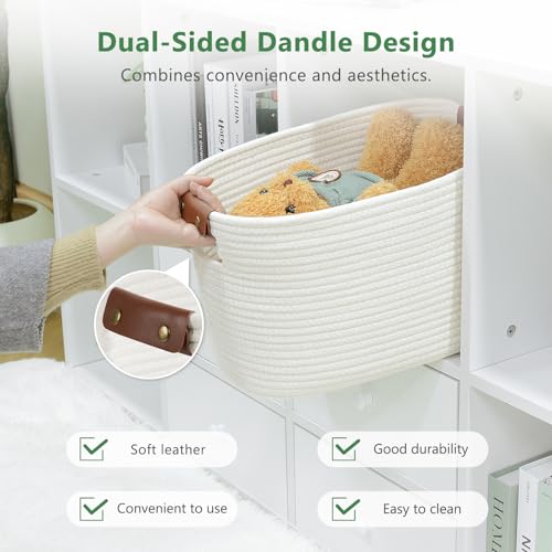 ECDYQXVU Cotton Rope Basket , Storage Baskets with Handle, 15x10x9 Inch Woven Basket for Shelves, Laundry, Towels, Clothes, Books, Toys (White 1Pack) - Image 5