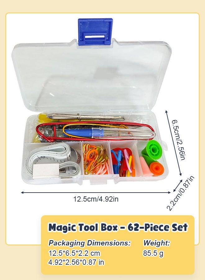 Solerconm 62pcs Crochet Kit with Clear Case, Knitting Kit with Sewing Supplies & Accessories, Including Scissors, Measuring Tape, Needle Threader, 15 Stitch Rings, 10 Plastic Locking Stitch Markers & 15 Gourd-Shaped Safety Pins - Image 4