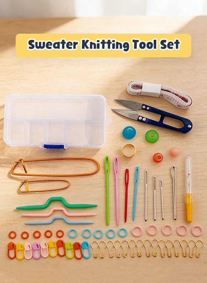 Solerconm 62pcs Crochet Kit with Clear Case, Knitting Kit with Sewing Supplies & Accessories, Including Scissors, Measuring Tape, Needle Threader, 15 Stitch Rings, 10 Plastic Locking Stitch Markers & 15 Gourd-Shaped Safety Pins - Image 2