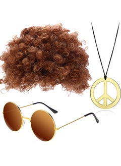 Arabest Hippi Hippy Fashionable African Sunglasses Peace Logo Necklace 70s Theme Party Wig Custom-made Suit 