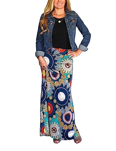 Yinggeli Women's Bohemian Print Long Maxi Skirt (Small, C-Flower) - Image 1