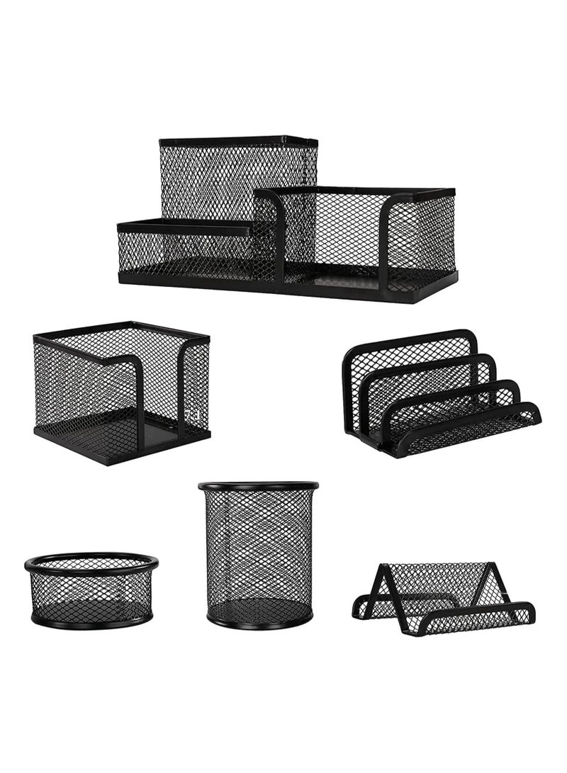 NANAO Mesh Desk Organizer Set, 6 Piece Desk Organizer Set, Metal Office Supplies Organizer, Desk Accessories Set for Pens, Paper Clips, Sticky Notes, Small Object Storage - Image 1